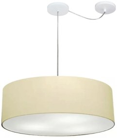 Lustre Pendente Cilíndrico Com Desvio De Centro Md-4259 Cúpula em Tecido 50x15cm Algodão Crú - Bivolt