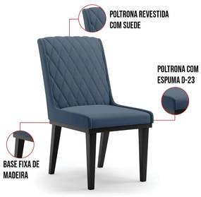 Cadeira Sala de Jantar Base Madeira Preto Kit 6 Sofia Suede Azul Marinho D03 - D'Rossi