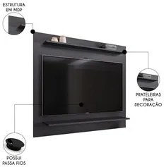 Painel para TV Suspenso 50 Pol 120cm 2 Prateleiras Versa M24 Preto - M