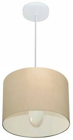 Lustre Pendente Cilíndrico Md-4113 Cúpula em Tecido 30x25cm Algodão Crú - Bivolt