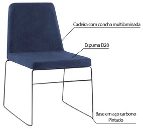 Kit 5 Cadeiras Decorativa Sala de Jantar Anne Linho Azul Marinho G17 - Gran Belo