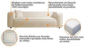 Sofá 3 Lugares 180cm Orgânico Luxo Recepção Cecília Bouclé - ADJ Decor