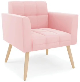 Poltrona Elisa Suede Rosa Bebê Pés Palito Natural - D'Rossi