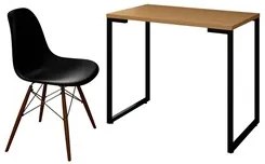 Mesa Escrivaninha Fit 90cm Natura e Cadeira Charles FT1 Preta - Mpozen