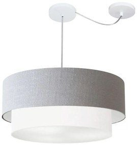 Lustre Pendente Cilíndrico Com Desvio Rustico Cinza e Branco MJ-4367 Para Mesa de Jantar e Estar