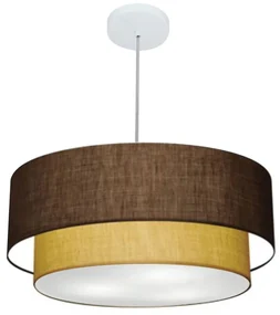 Pendente Cilíndrico Café e Palha MJ-4356 Para Mesa de Jantar e Estar