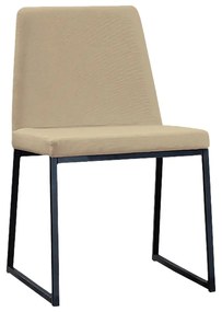 Cadeira de Jantar Decorativa Base Aço Preto Javé Linho Bege G17 - Gran Belo