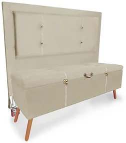 Cabeceira com Calçadeira Baú Casal Queen 160cm Caribe Suede Bege - Sheep Estofados - Bege