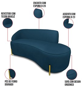 Sofá 2 Lugares Orgânico 140cm Pé Ferro Dou Morgan Bouclê L01 - D'Rossi - Azul