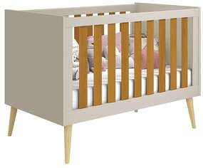 Berço Mini Cama Noah com Pés Retrô em Madeira Natural - Areia e Savana - Berço Mini Cama Noah com Pés Retrô em Natural - Areia e Savana