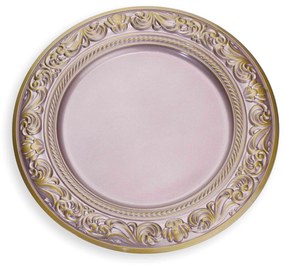 Sousplat de Plástico Rosa e Dourado com Detalhe em Arabesco 33 cm - D'Rossi