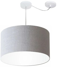 Lustre Pendente Cilíndrico Com Desvio De Centro Md-4167 Cúpula em Tecido 60x30cm Rustico Cinza - Bivolt