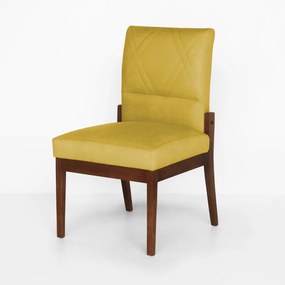 Conjunto 2 Cadeiras De Jantar Aurora Base Madeira Maciça Estofada Suede Amarelo