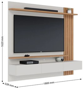 Painel TV 70 Pol 180cm Bancada Suspensa Ripado Luca Off White Matte/Freijó C04 - D'Rossi