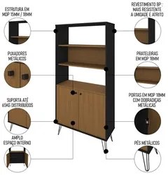 Conjunto Escritório Home Office 4 Peças Lux Industrial A06 Freijó/Pret