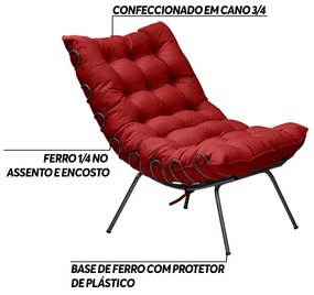 Kit 2 Poltronas Decorativas Sala de Estar Abel Base de Ferro Preto Suede Vermelho G41 - Gran Belo