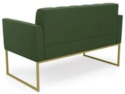 Sofá Namoradeira e 2 Poltronas Base Industrial Dourado Ana Suede Verde