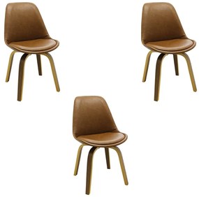 Kit 3 Cadeiras Decorativas Sala e Escritório SoftLine PU Sintético Marrom - Gran Belo