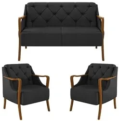 Kit Namoradeira 135cm e 2 Poltronas Decorativas Capitonê Lapa M22 PU P