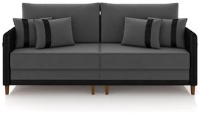 Sofá Living Montecarlo 2 Lugares Bipartido 212cm Pés em Madeira Veludo/PU Grafite/Preto G33 - Gran Belo