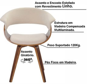 Cadeira Giratória Decorativa para Escritório Home Office Ohana Linho Bege G56 - Gran Belo
