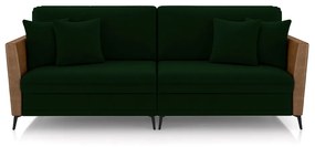 Sofá Living Decorativo Zagreb 2 Lugares 222cm com Almofadas Pés de Ferro Veludo/PU Verde/Caramelo G33 - Gran Belo