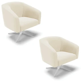 Poltrona Decorativa Giratória Cromada Kit 2 Stella Veludo D03 - D'Rossi - Bege