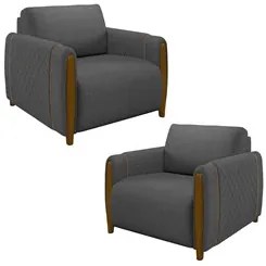 Kit 2 Poltronas Decorativas para Sala de Estar 98cm Amaranto M22 Linho