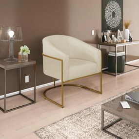 Poltrona Decorativa Sala de Estar Recepção Luiza Base de Ferro Dourado Suede - ADJ Decor