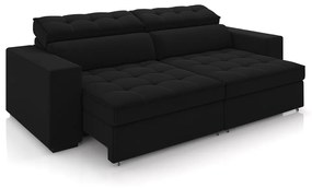 Sofá Decorativo Hugo 3 Lugares 246cm Reclinável e Retrátil Veludo Preto G45 - Gran Belo