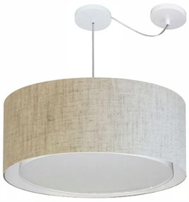 Lustre Pendente Cilíndrico Com Desvio de Centro Vivare Md-4311 Cúpula em Tecido 60x30cm - Bivolt