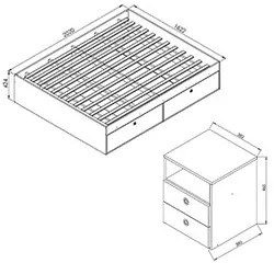 Cama Casal Queen 4 Portas Com 2 Mesas de Cabeceira Tókio A05 Montana -