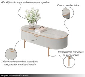 Conjunto Aparador Decorativo Amanda 1 Gaveta e Mesa de Centro Bento 1 Gaveta Pés Metálicos Dourados Fendi/Quartzo G18 - Gran Belo