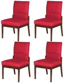 Conjunto 4 Cadeiras De Jantar Aurora Base Madeira Maciça Estofada Suede Vermelho