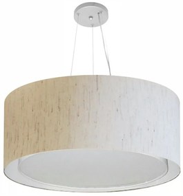 Lustre Pendente Cilíndrico Duplo Md-4303 Cúpula em Tecido 70x30cm Linho Bege - Bivolt