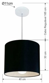 Lustre Pendente Cilíndrico Vivare Md-4146 Cúpula em Tecido 40x30cm - Bivolt - Preto - 110V/220V