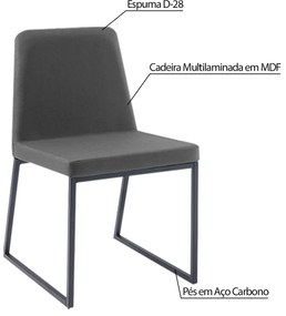Kit 2 Cadeiras de Jantar Decorativa Base Aço Preto Javé Velosuede Chumbo G17 - Gran Belo
