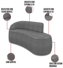 Sofá 2 Lugares Orgânico 140cm Morgan e 2 Poltronas Lua Bouclê Grafite D03 - D'Rossi