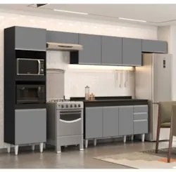 Armário de Cozinha Modulada 5 Peças CP14 Balcão com Tampo Preto/Cinza