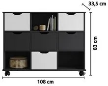 Nicho Organizador com Rodízios Toys 6 Gavetas Q01 Preto/Branco - Mpoze