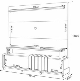 Estante de TV 65 Pol 180cm 2 Portas Helen H01 - D'Rossi - Castanho e Off White