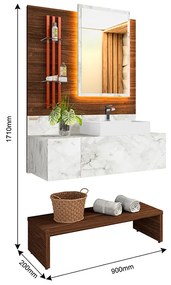 Conjunto de Banheiro Painel com Espelho e Gabinete Safira Imbuia/Atenna/Cobre - Vizzato - Branco