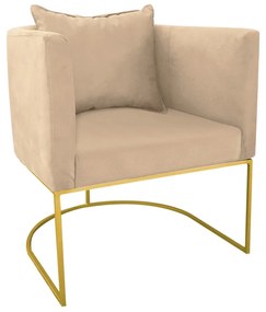 Kit 02 Poltronas Paola Suede Bege Base Metálica Dourado - D'Rossi