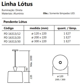 Pendente Lótus Ø12X22Cm 1Xe27 S/ Difusor C/ Cone De 09Cm | Usina 16313... (TT-M - Titânio Metálico / BR-F - Branco Fosco)