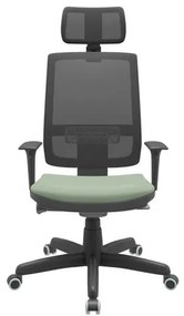 Cadeira Office Brizza Tela Preta Com Encosto Assento Vinil Verde Autocompensador Base Standard 126cm - 63359 Sun House