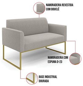 Namoradeira e 2 Poltronas Industrial Dourado Marisa Bouclê Cinza D03 - D'Rossi