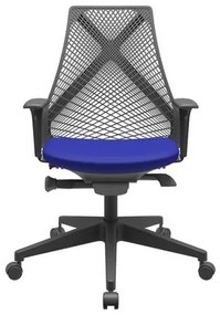 Cadeira Office Bix Tela Preta Assento Aero Azul Autocompensador Base Piramidal 95cm - 64017 Sun House