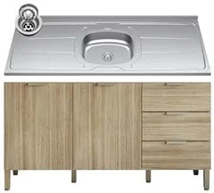 Balcão Gabinete com Pia Inox 160cm Charm K02 Freijó - Mpozenato