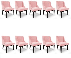 Kit 10 Cadeiras de Jantar Liz Suede Base Fixa Madeira Preto - D'Rossi - Rosa Bebê