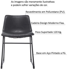 Kit 05 Cadeiras Decorativa Sala de Estar Recepção Fixa Maia PU Preto G56 - Gran Belo